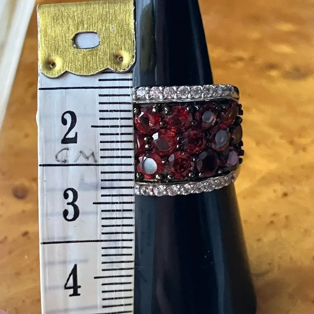 Natural Red Garnet Sterling Silver Ring Size 6